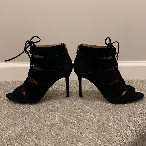 Ann Taylor Black suede, Size 8 high heel lace-up shoes w/zip Never worn🖤 - Picture 15 of 16